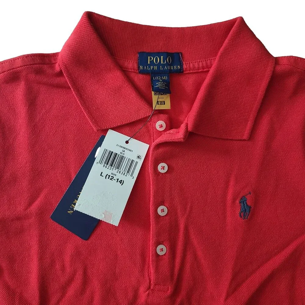 Polo Ralph Lauren Girl Polo Pony Stretch Mesh Red Dress Tropical Sz L 12-14 New